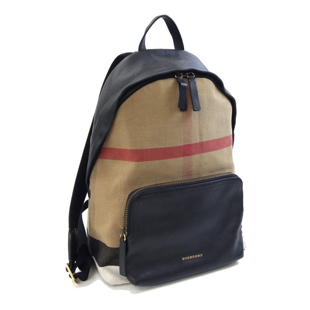 Burberry Backpack 4033397 Light Brown Black Canvas Leather Check Men's BURBERRY